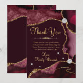 ブルガンディレッド&金ゴールドフェイクグリッターアガテスウィート16 サンキューカード (正面/裏面)