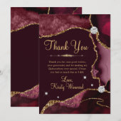 ブルガンディレッド&金ゴールドフェイクグリッターアゲートキンセアニェラ サンキューカード (正面/裏面)