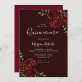 ブルガンディロマンチックレッドローズキンセアニェラパーティー 招待状 (正面/裏面)