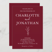 ブルガンディロマンチック植物学結婚式招待状 招待状 (正面/裏面)