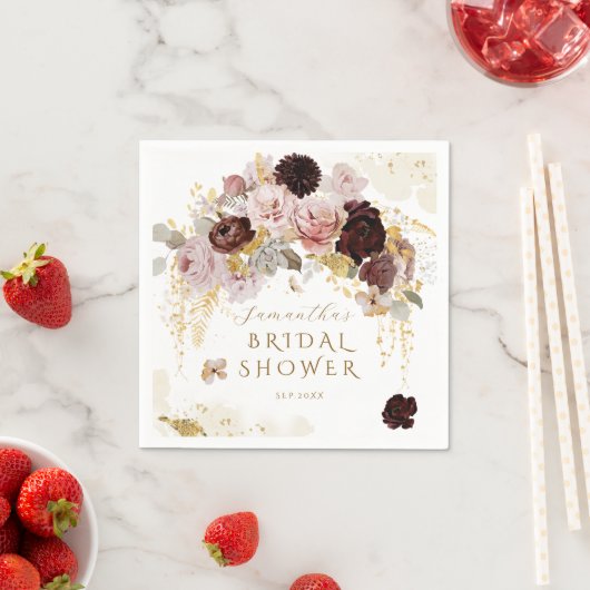 ブルガンディワイルドフラワーガーデンフローラブライダルシャワー スタンダードカクテルナプキン (インサイチュ)