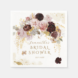 ブルガンディワイルドフラワーガーデンフローラブライダルシャワー スタンダードカクテルナプキン