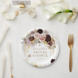 ブルガンディワイルドフラワーガーデンフローラブライダルシャワー ペーパープレート