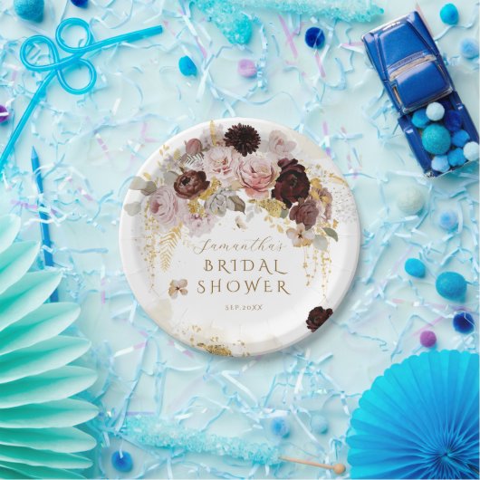 ブルガンディワイルドフラワーガーデンフローラブライダルシャワー ペーパープレート (パーティー)