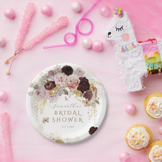 ブルガンディワイルドフラワーガーデンフローラブライダルシャワー ペーパープレート (パーティー)