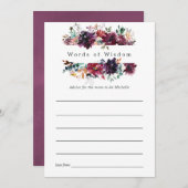 ブルガンディワインカラーフローラブライダルシャワー アドバイスカード (正面/裏面)