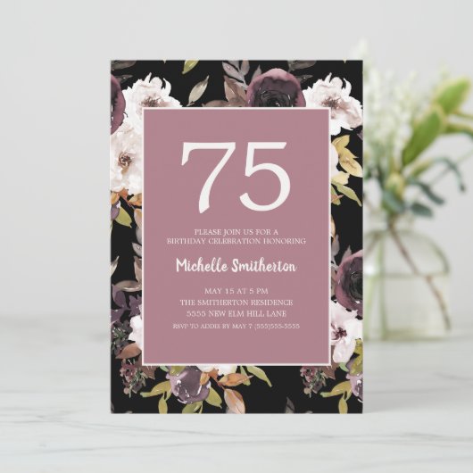 ブルガンディワインクリームフローラ75誕生日 招待状 (スタンド正面)