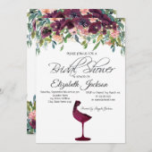 ブルガンディワイングラスバラブライダルシャワー 招待状 (正面/裏面)