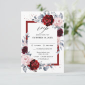 ブルガンディワインダスティブルーブルー石板結婚フローラ 出欠カード (スタンド正面)