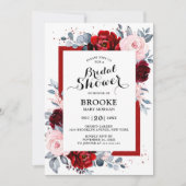 ブルガンディワインダスティーブルー石板ブライダルシャワー 招待状 (正面)