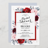 ブルガンディワインダスティーブルー石板ブライダルシャワー 招待状 (正面/裏面)