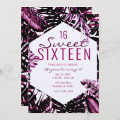 ブルガンディワイントロピカルパーム葉ズシックスウィート16 招待状 (正面/裏面)