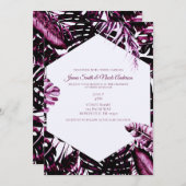 ブルガンディワイントロピカルパーム葉ズシ結婚ック 招待状 (正面/裏面)