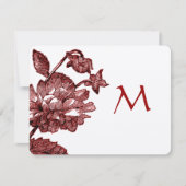 ブルガンディワインバラヴィンテージウェディング招待状 出欠カード (正面)