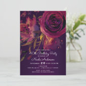 ブルガンディワインフローラバラパープルバースデーパーティー 招待状 (スタンド正面)