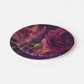 ブルガンディワインフローラバラパープルブライダルシャワー ペーパープレート (アングル)