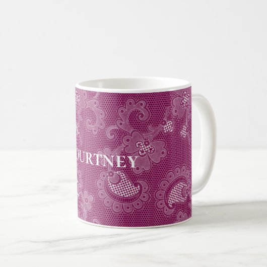 ブルガンディワインホワイトレースフローラ コーヒーマグカップ (正面右)