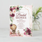 ブルガンディワインボホウォーター色フローラブライダルシャワー 招待状 (スタンド正面)