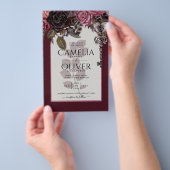 ブルガンディワイン結婚フローラ秋冬招待状 チラシ (ハンドル)