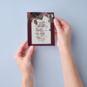 ブルガンディワイン結婚フローラ秋冬招待状 チラシ (手)