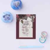 ブルガンディワイン結婚フローラ秋冬招待状 チラシ (シングル)