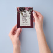 ブルガンディワイン結婚フローラ秋冬招待状 チラシ (手)