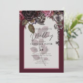 ブルガンディワイン結婚フローラ秋冬招待状 招待状 (スタンド正面)