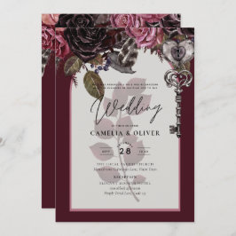 ブルガンディワイン結婚フローラ秋冬招待状 招待状