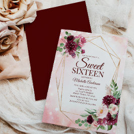 ブルガンディワイン金ゴールドボホウォーター色フローラ甘い16 招待状