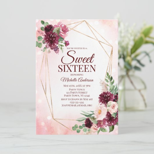 ブルガンディワイン金ゴールドボホウォーター色フローラ甘い16 招待状 (スタンド正面)