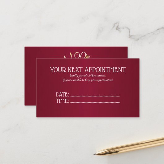 ブルガンディワイン&ゴールデン美しいサロン 予約カード (正面/裏面インサイチュ)