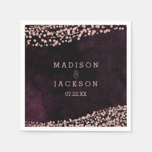 ブルガンディワイン&バラ金ゴールドモノグラム結婚ズ スタンダードカクテルナプキン