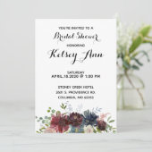 ブルガンディワイン&ブルーブーケブライダルシャワー招待状 招待状 (スタンド正面)