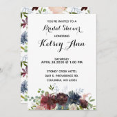 ブルガンディワイン&ブルーブーケブライダルシャワー招待状 招待状 (正面/裏面)