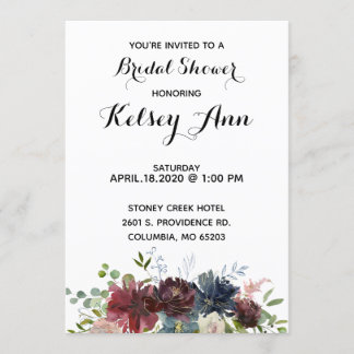 ブルガンディワイン&ブルーブーケブライダルシャワー招待状 招待状