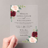 ブルガンディワイン&赤面結婚フローラ アクリル招待状 (インサイチュ (ポータブル))