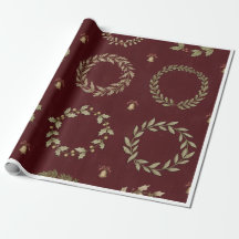 ブルガンディーのヴィンテージ・ボタニカル柄 クリスマスデザイン