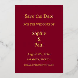 ブルガンディーの箔押しSave the Date 招待状
