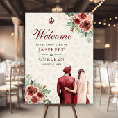 ブルガンディーの花のアナンド・カラージ結婚式ウェルカムサイン ポスター