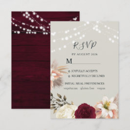 ブルガンディーの花を使った田舎風の結婚式RSVPカード 出欠カード