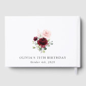 ブルガンディーの花、ピンクの花、ボホ、誕生日 ゲストブック (裏面)