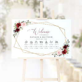 ブルガンディーの花、ピンクの花、結婚式のタイムライン ポスター
