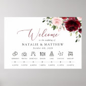 ブルガンディーの花、ピンクの花、結婚式のタイムライン ポスター (正面)