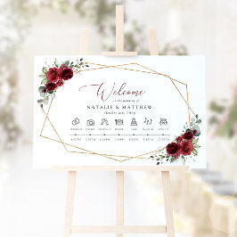 ブルガンディーの花、赤い花、結婚式のタイムライン ポスター