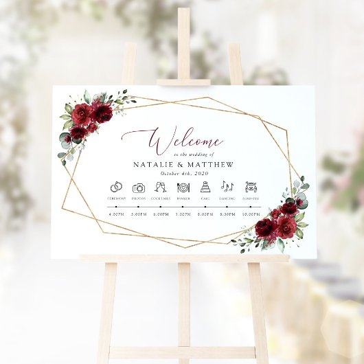 ブルガンディーの花、赤い花、結婚式のタイムライン ポスター