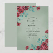 ブルガンディーの芸術的な冬の結婚式 招待状 (正面/裏面)