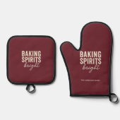 ブルガンディーの「Baking Spirits Bright」クリスマスデザイン 鍋つかみ&鍋敷きセット (正面)