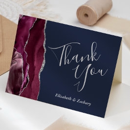 ブルガンディーアゲートシルバーグリッターネイビーブルーありがとう カード