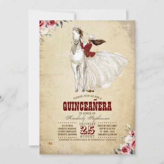 ブルガンディーウェスタンキンセアニラ – 15誕生日 招待状 (正面)