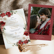 ブルガンディーゴールドの冬の花の写真の裏地の結婚式